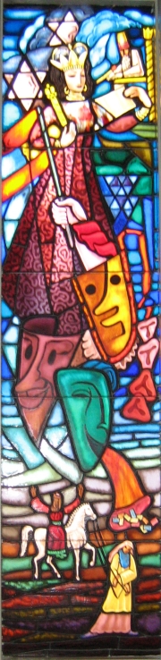 Stained glass depicting Purim.