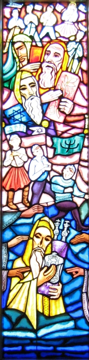 Stained glass depicting Simchat Torah.