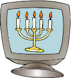 Computer monitor showing menorah with 5 candles.